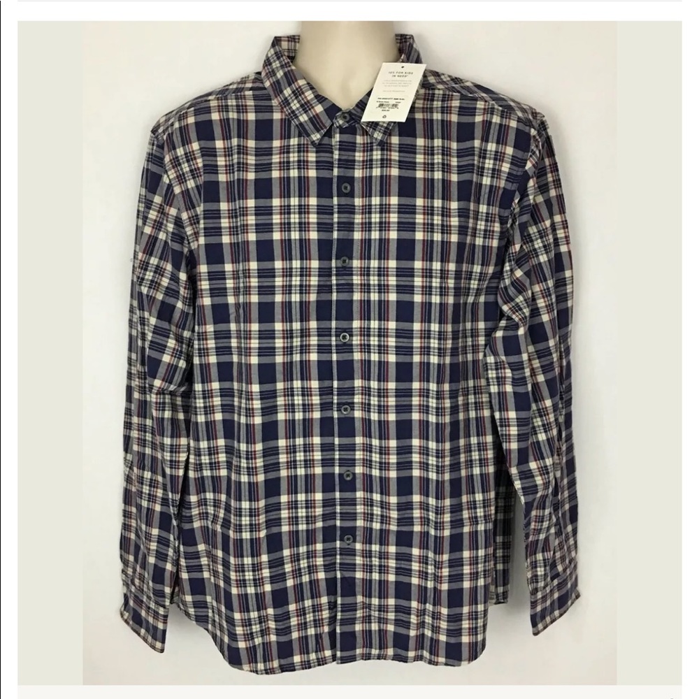 Men’s life is good plaid button front shirt sz L